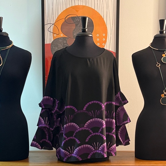Tops - Elegant Black and Purple Women's Top